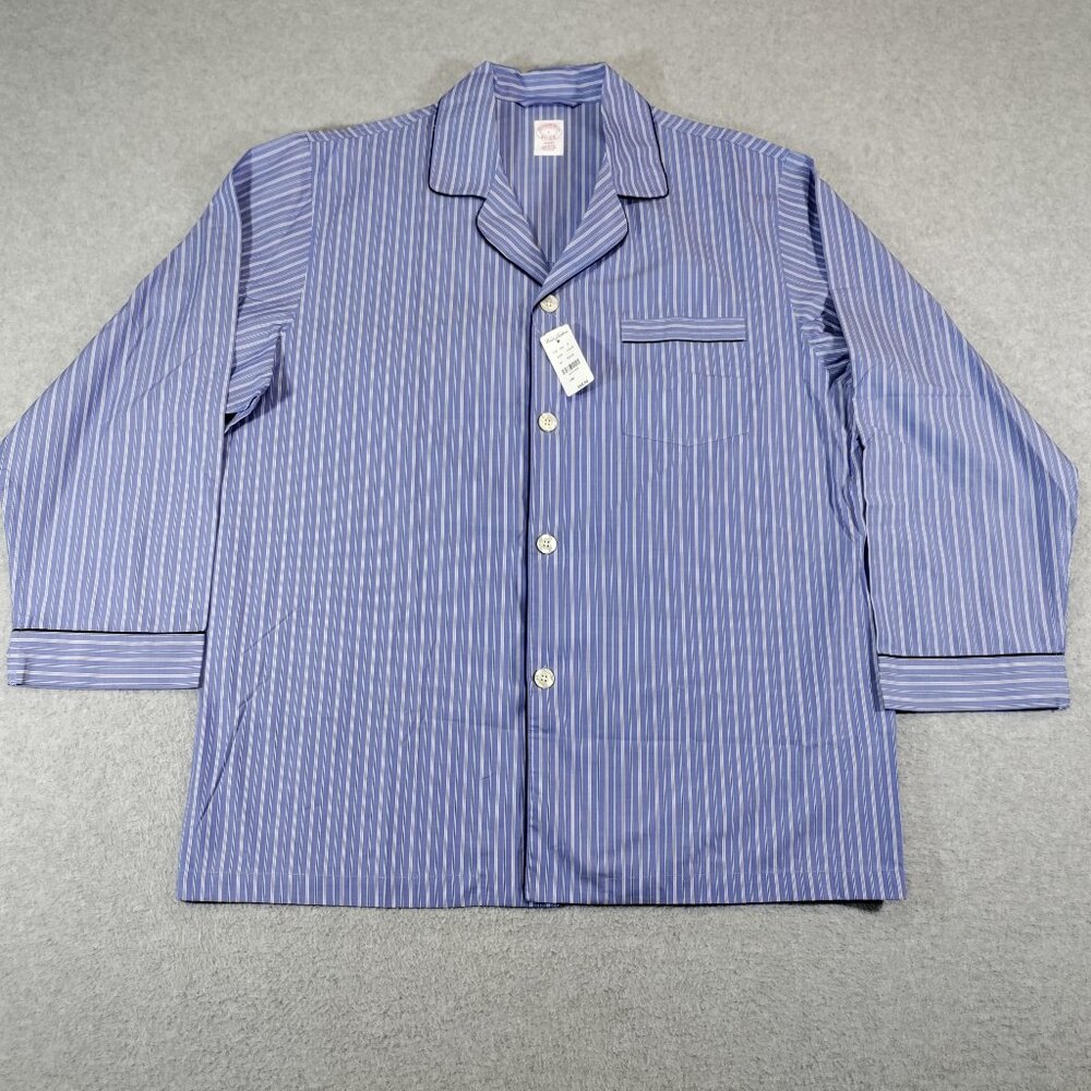 Brooks Brothers Pajama Shirt men Large Blue Striped Long Sleeve Button Up Cotton